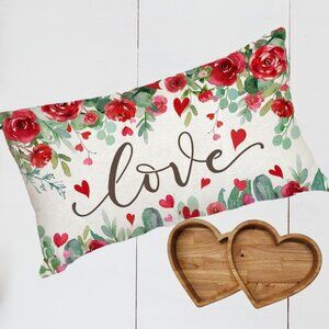 Floral Pillow Covers 2pc Valentines Day Decor Decorative Heart Sofa Accent Cases